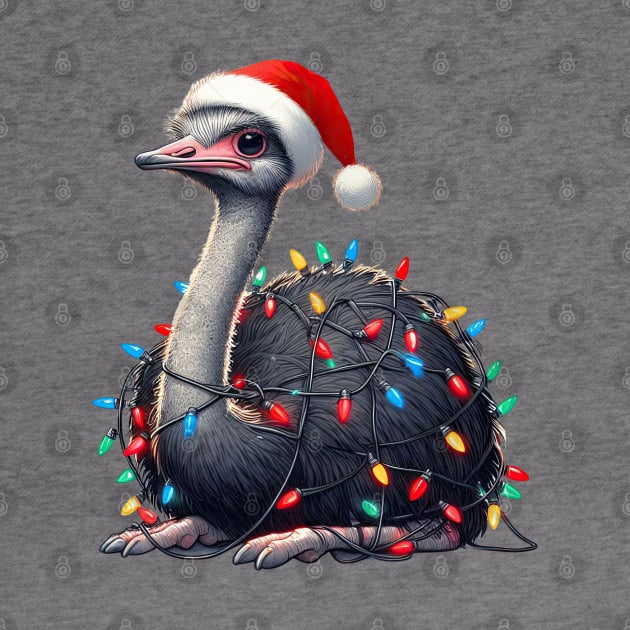 Ostrich Wrapped In Christmas Lights by Chromatic Fusion Studio